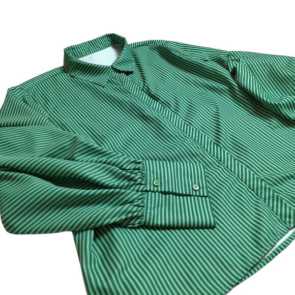 Shirt button-down XXL NEW Green Striped Blouse Long Sleeve Top Blouse - Picture 6 of 8